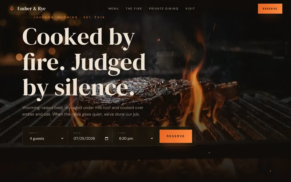 Ember & Rye, an example steakhouse site built by Summit Studio
