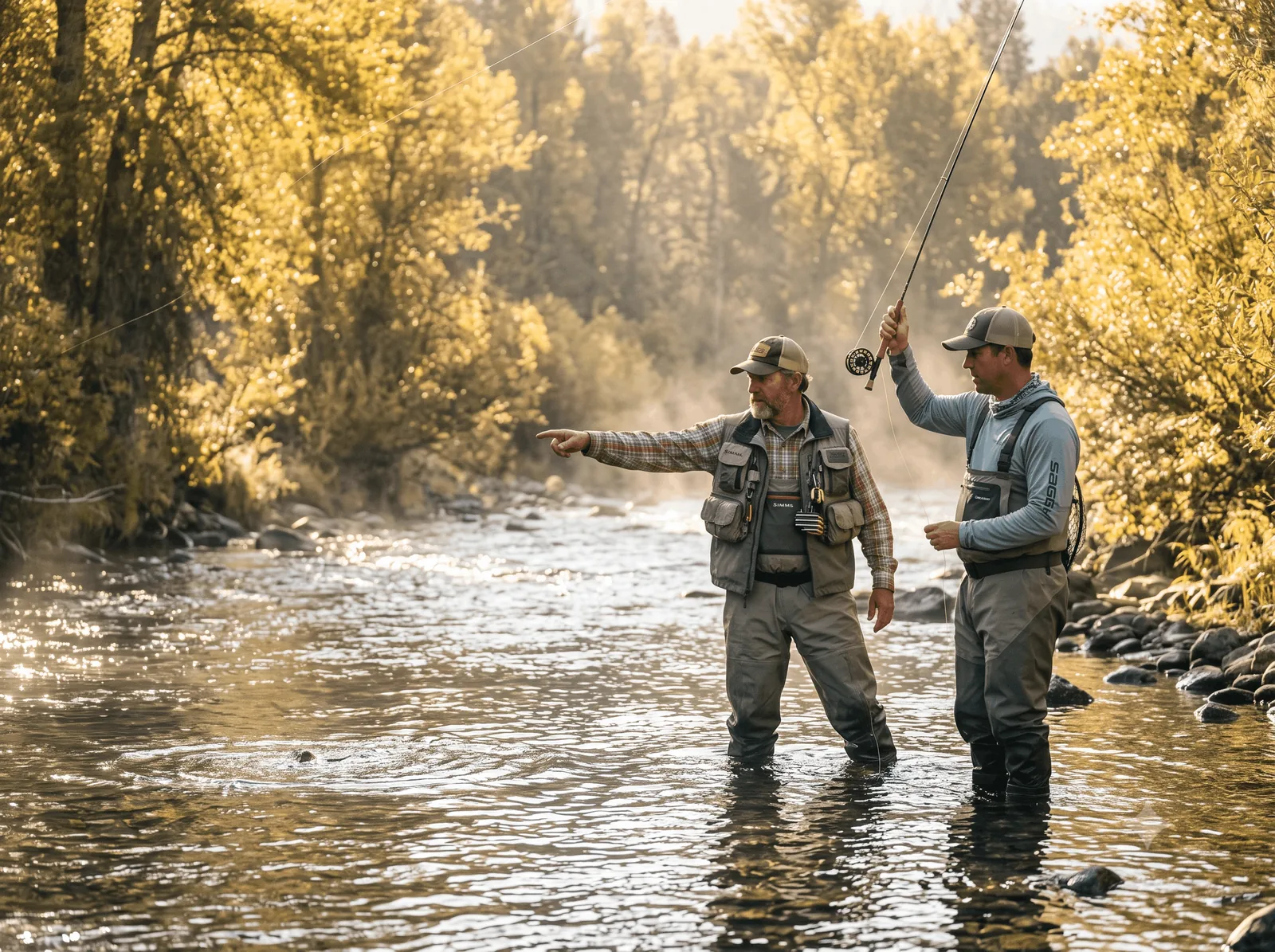 Guide and angler wading a riffle on the Salt River
